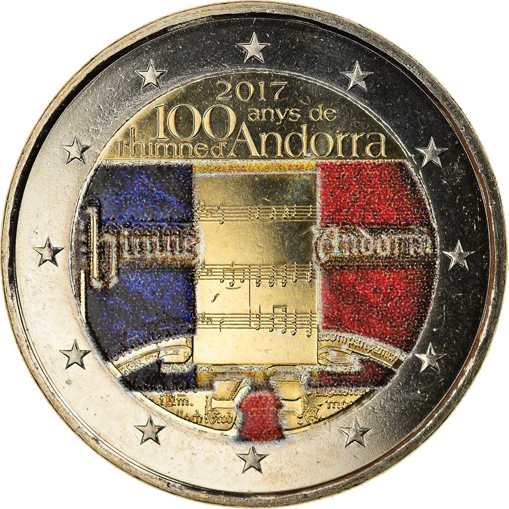 Andorra, 2 Euro, 100 Ans de l'hymne d'Andorre, 2017, Colourized, MS(63)
