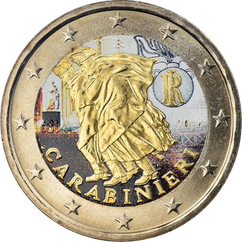 Italien, 2 Euro, Carabinieri, 2014, Rome, Colourized, UNZ, Bi-Metallic, KM:New