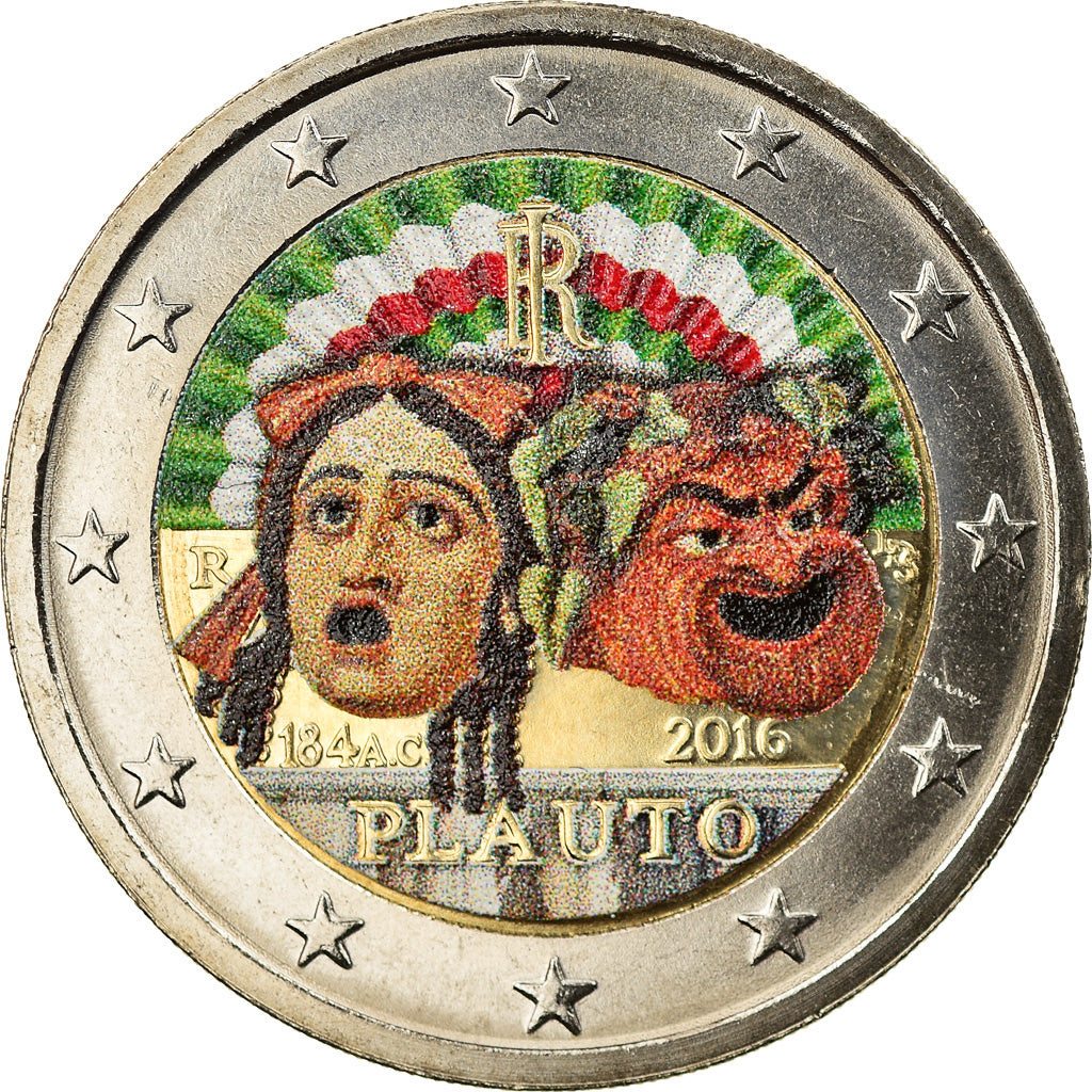 Italy, 2 Euro, Plauto, 2016, Colourized, MS(63), Bi-Metallic, KM:New