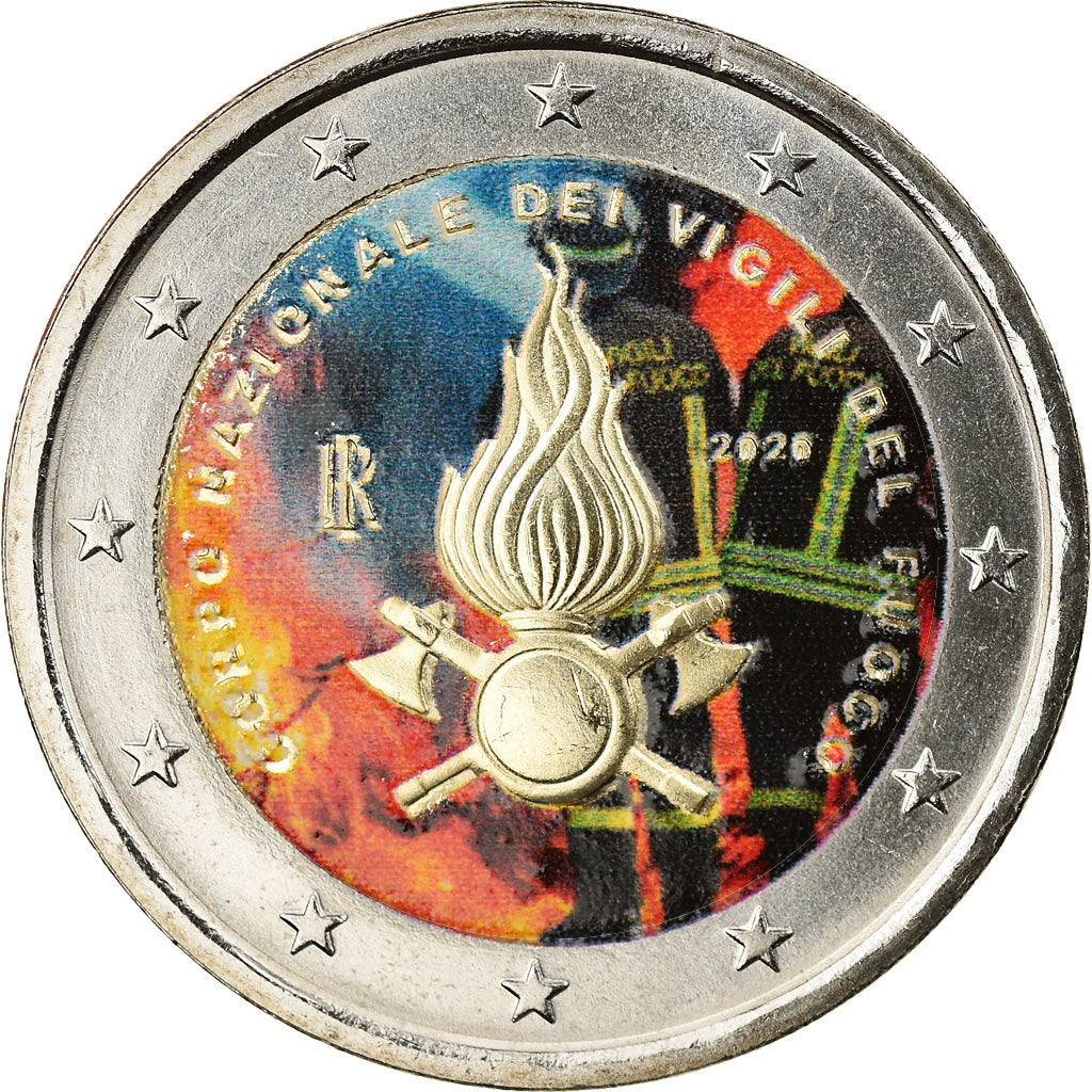 Italy, 2 Euro, 80 ans du corps national des sapeurs pompiers, 2020, Colourized