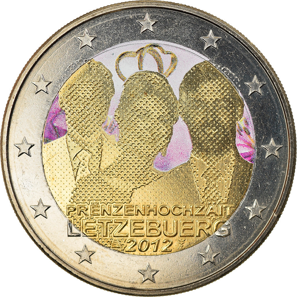 Luxembourg, 2 Euro, royal wedding, 2012, Colourized, MS(63), Bi-Metallic, KM:120
