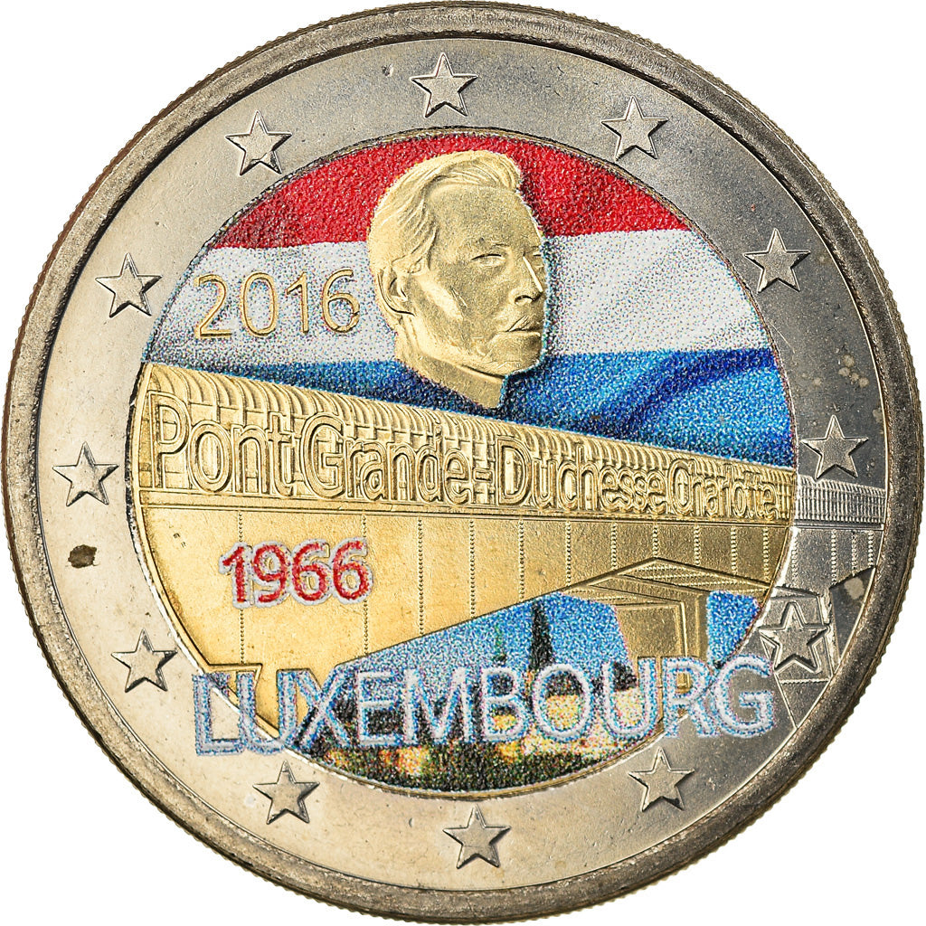 Luxembourg, 2 Euro, Pont Grande Duchesse Charlotte, 2016, Colourized, MS(63)