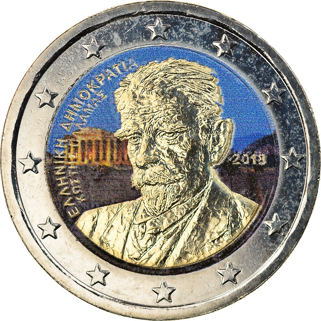 Grecia, 2 Euro, Kostís Palamás, 2018, Colourized, SPL, Bi-metallico, KM:New