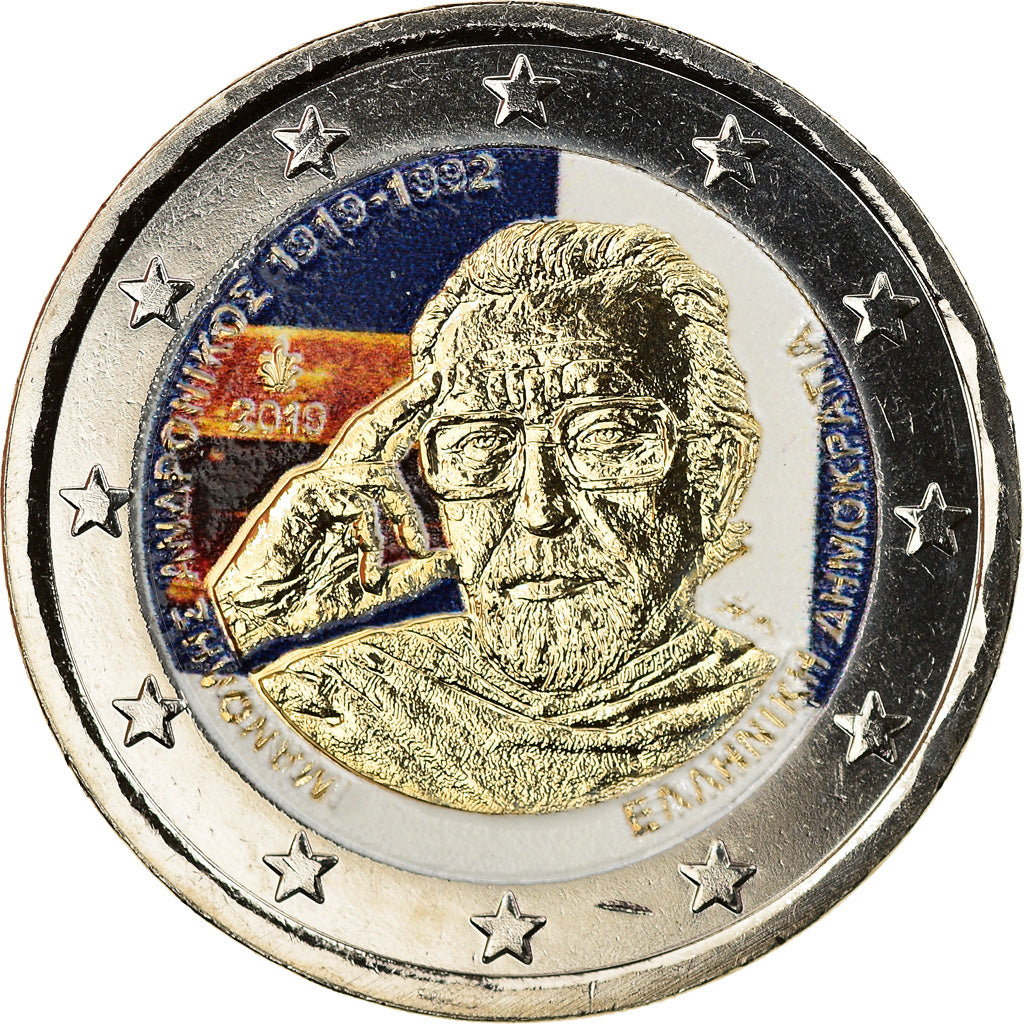 Greece, 2 Euro, Manolis Andronikos, 2019, Colourized, MS(63), Bi-Metallic