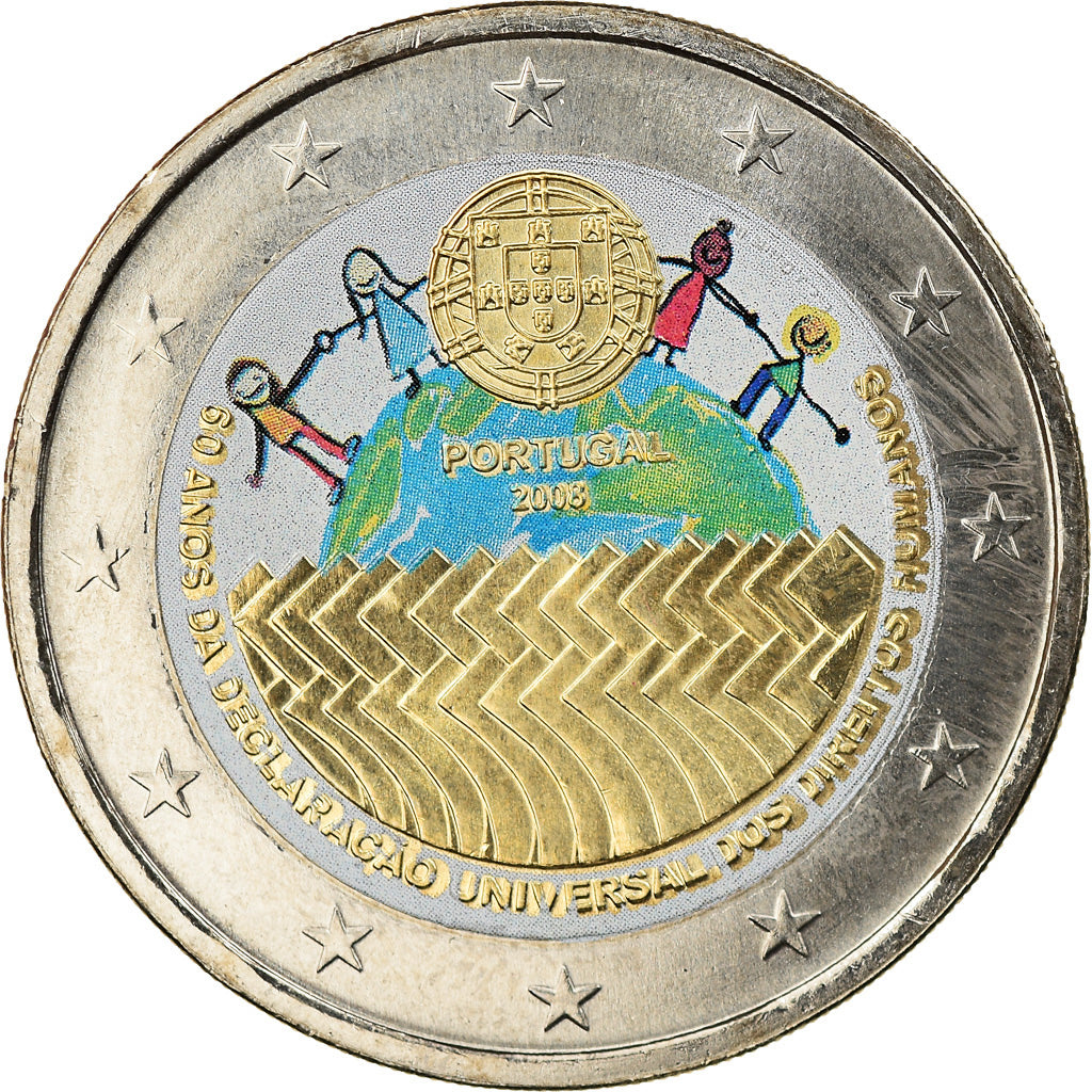 Portugal, 2 Euro, Declaration of Human Rights, 60th Anniversary, 2008, Lisbon