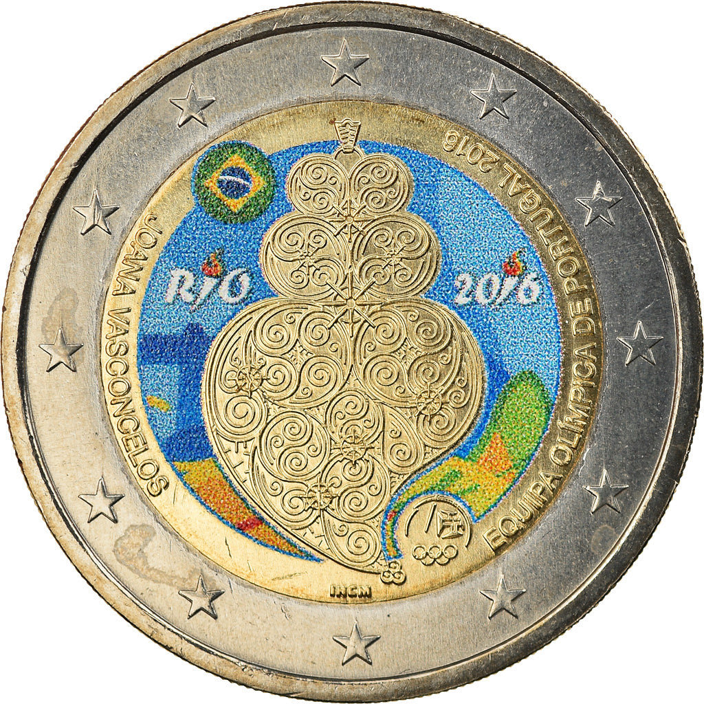 Portogallo, 2 Euro, Equipa olimpica, 2016, Colourized, SPL, Bi-metallico, KM:New