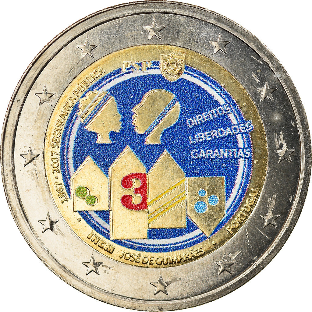 Portugal, 2 Euro, Police de sécurité publique, 2017, Colourized, MS(60-62)