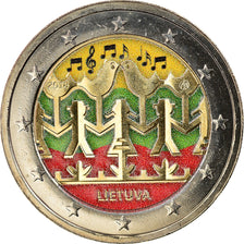 Lithuania, 2 Euro, Célébrations des chants et danses, 2018, Colourized