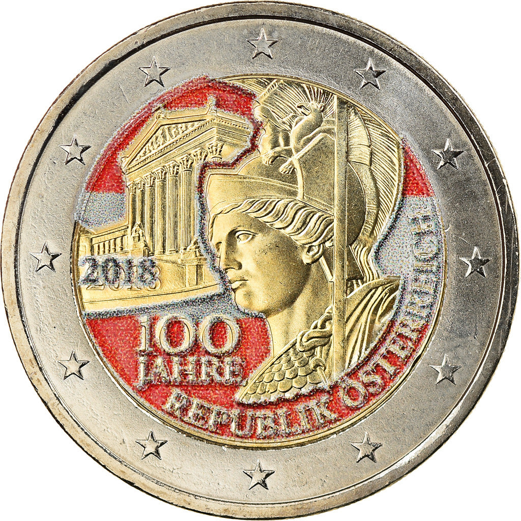 Austria, 2 Euro, 100 ans Austria Republique, 2018, Colourized, MS(63)