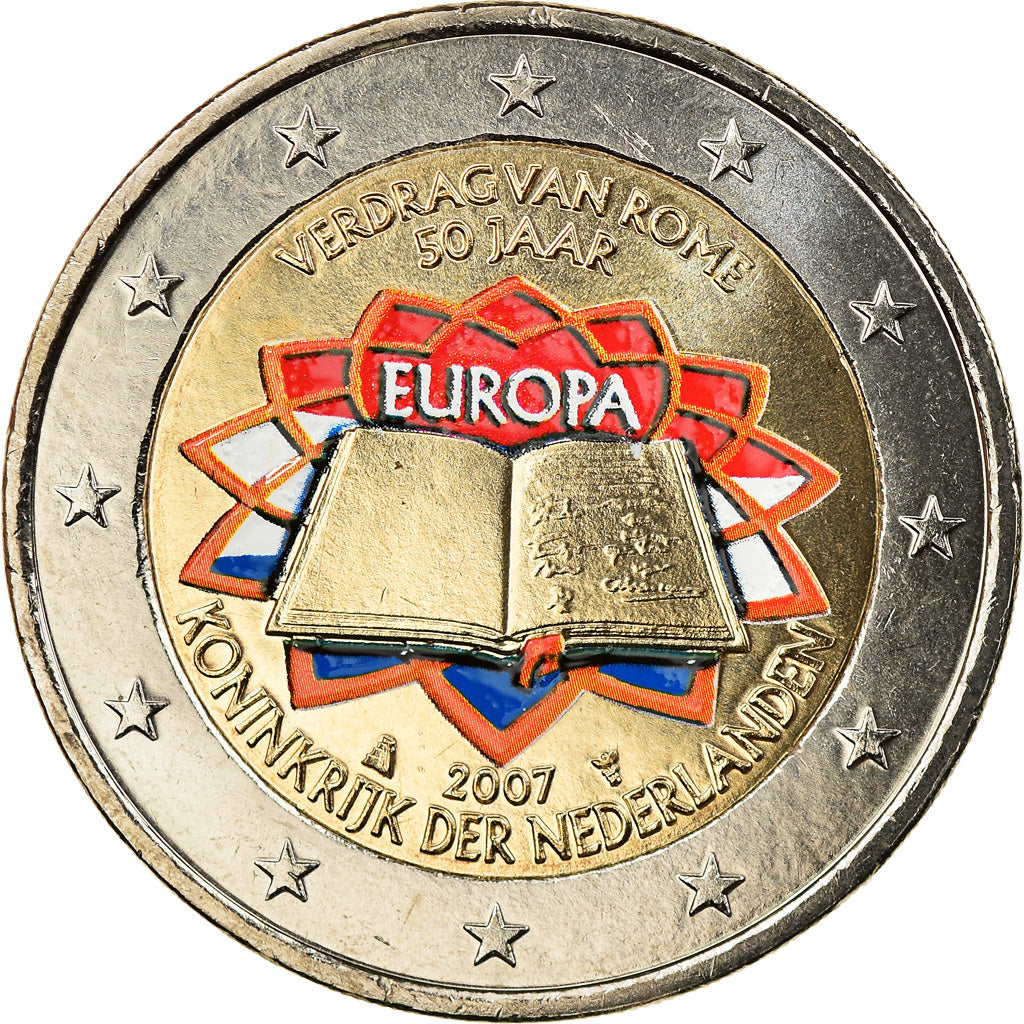 Netherlands, 2 Euro, Traité de Rome 50 ans, 2007, Utrecht, Colourized, MS(63)