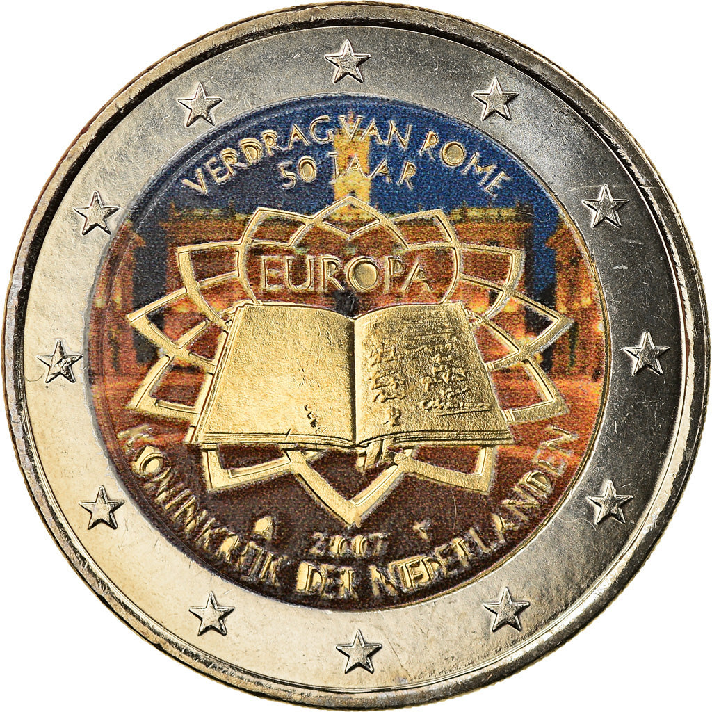 Netherlands, 2 Euro, Traité de Rome 50 ans, 2007, Utrecht, Colourized, MS(63)