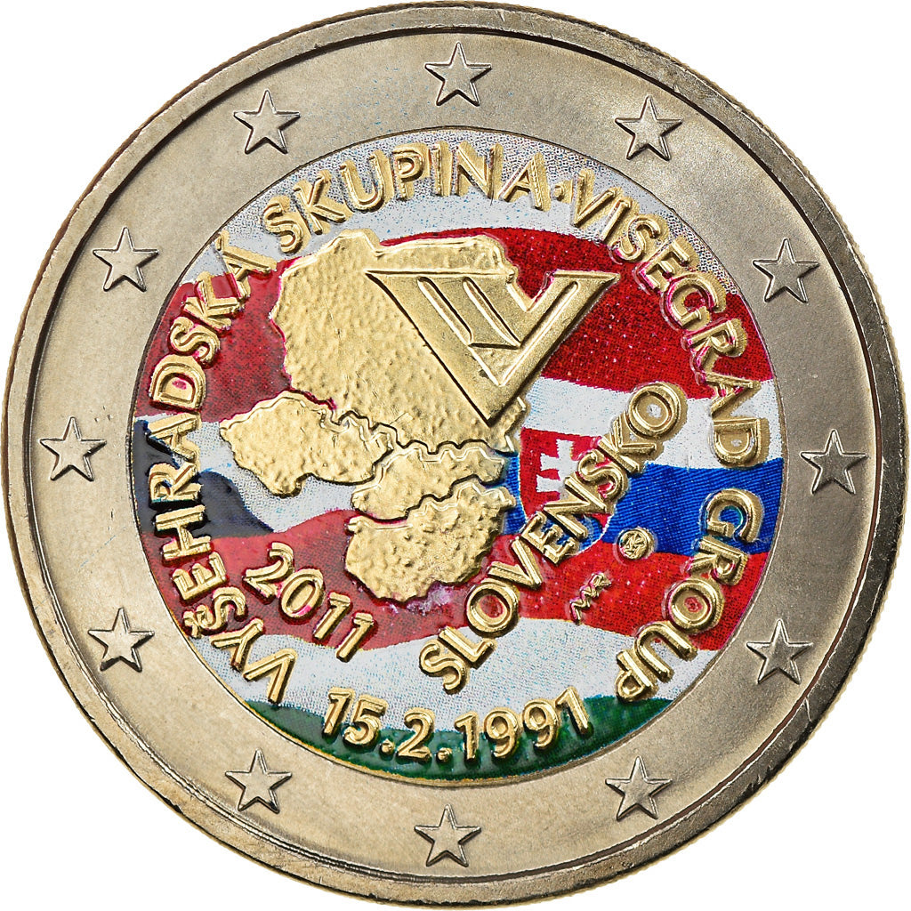 Slovakia, 2 Euro, Visegrad, 2011, Colourized, MS(63), Bi-Metallic, KM:New