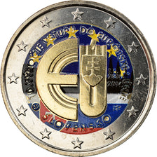 Slovakia, 2 Euro, 10 ans de l'Euro, 2014, Colourized, MS(63), Bi-Metallic