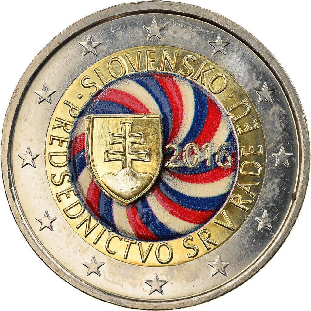 Slovakia, 2 Euro, Présidence de l'UE, 2016, Colourized, MS(63), Bi-Metallic