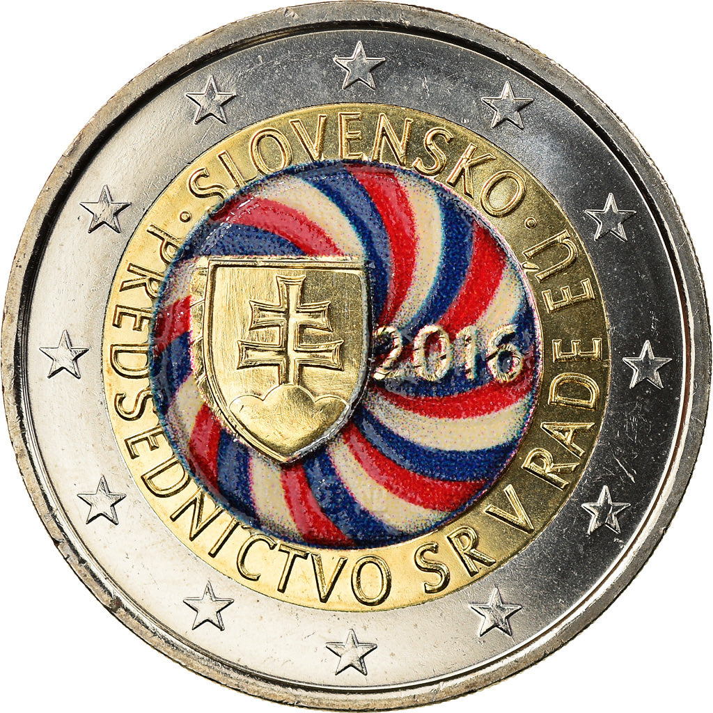Slovakia, 2 Euro, Présidence de l'UE, 2016, Colourized, MS(63), Bi-Metallic