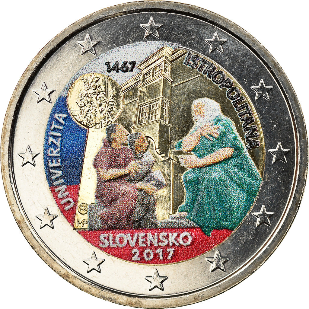 Slovakia, 2 Euro, Académie Istropolitaine, 2017, Colourized, MS(63)