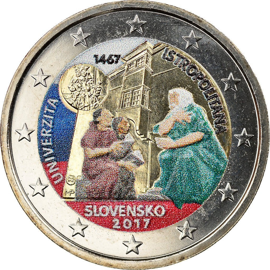 Slovakia, 2 Euro, Académie Istropolitaine, 2017, Colourized, MS(63)