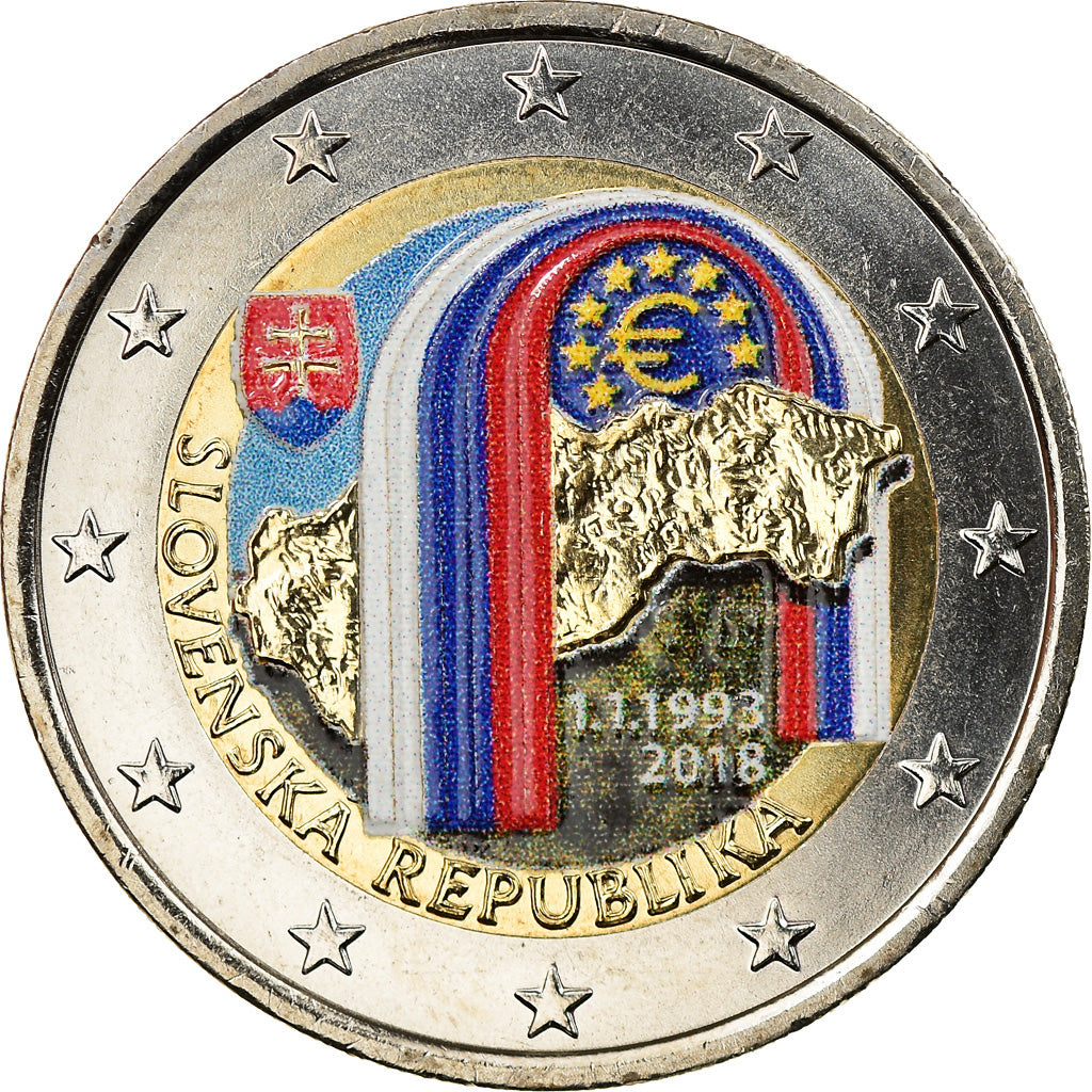 Slovakia, 2 Euro, 25ème anniversaire de la République, 2018, Colourized