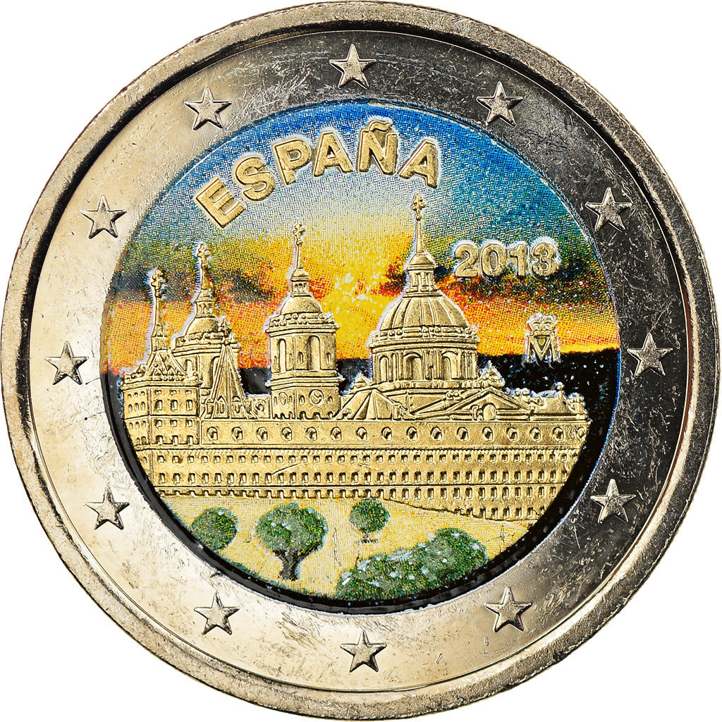 Spain, 2 Euro, Escurial, 2013, Madrid, Colourized, AU(55-58), Bi-Metallic