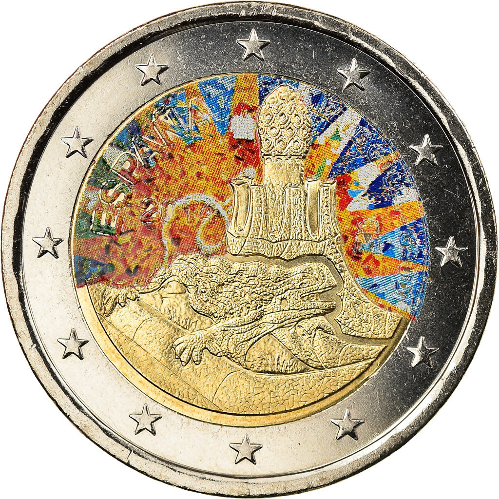 Spain, 2 Euro, Parc Guell, 2014, Madrid, Colourized, MS(63), Bi-Metallic, KM:New