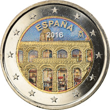 Spain, 2 Euro, Aqueduc de Ségovie, 2016, Colourized, MS(63), Bi-Metallic