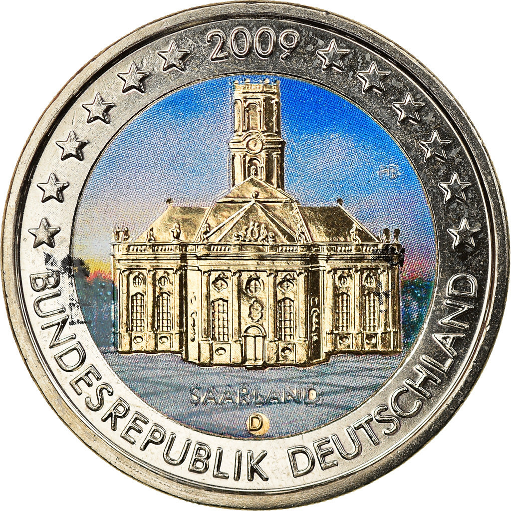 GERMANY - FEDERAL REPUBLIC, 2 Euro, Saarland, 2009, Munich, Colourized