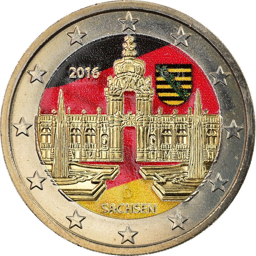 GERMANY - FEDERAL REPUBLIC, 2 Euro, Sachsen, 2016, Karlsruhe, Colourized