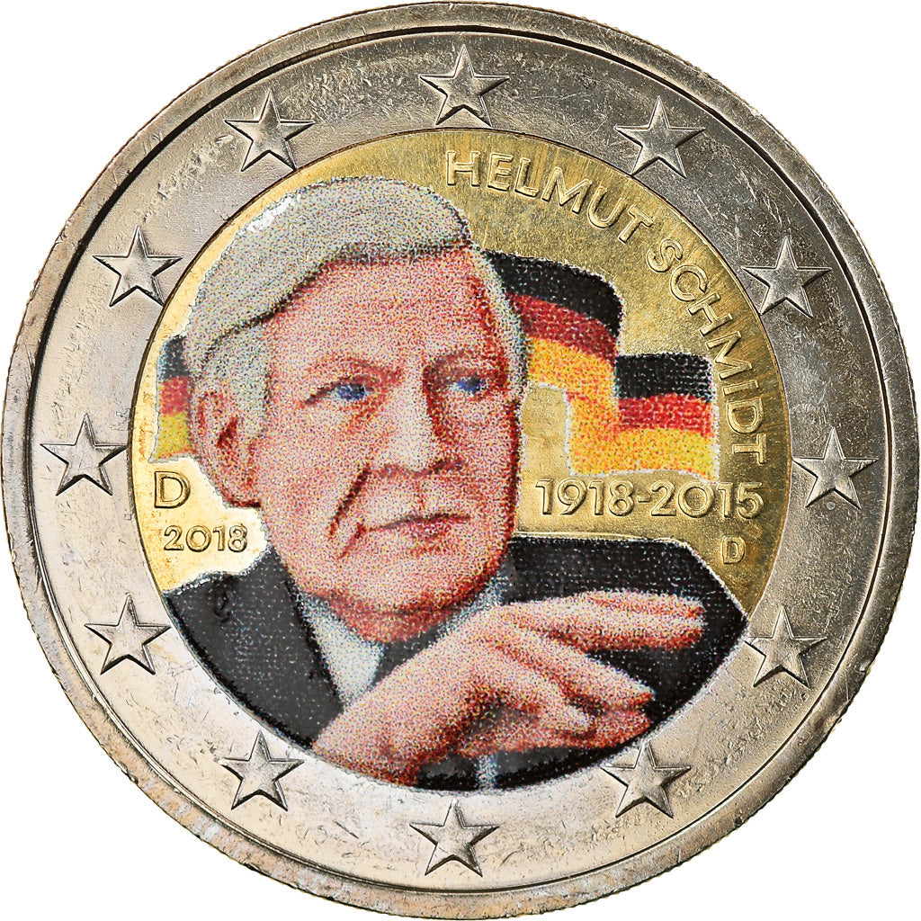 Alemania, 2 Euro, Helmut Schmidt, 2018, Munich, Colourized, EBC, Bimetálico
