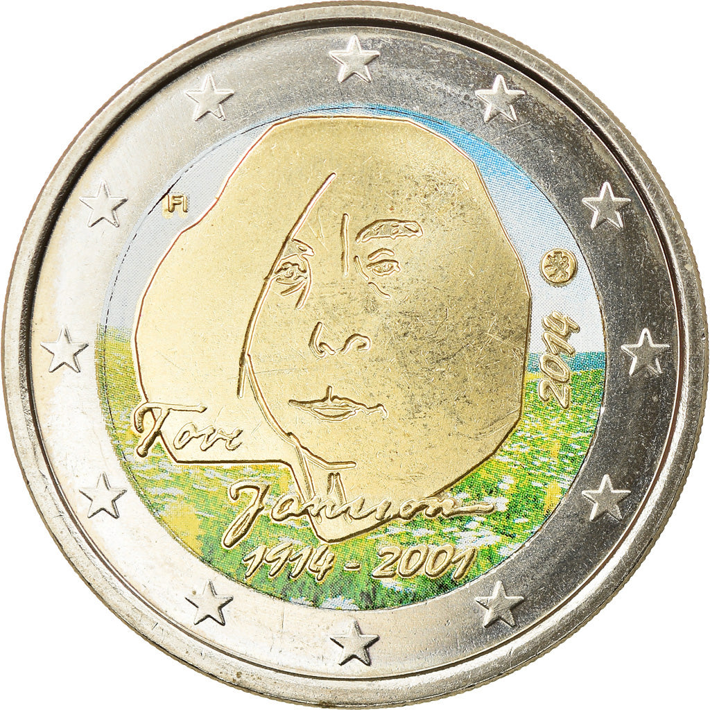 Finland, 2 Euro, Tove Jansson, 2014, Colourized, MS(63), Bi-Metallic, KM:New