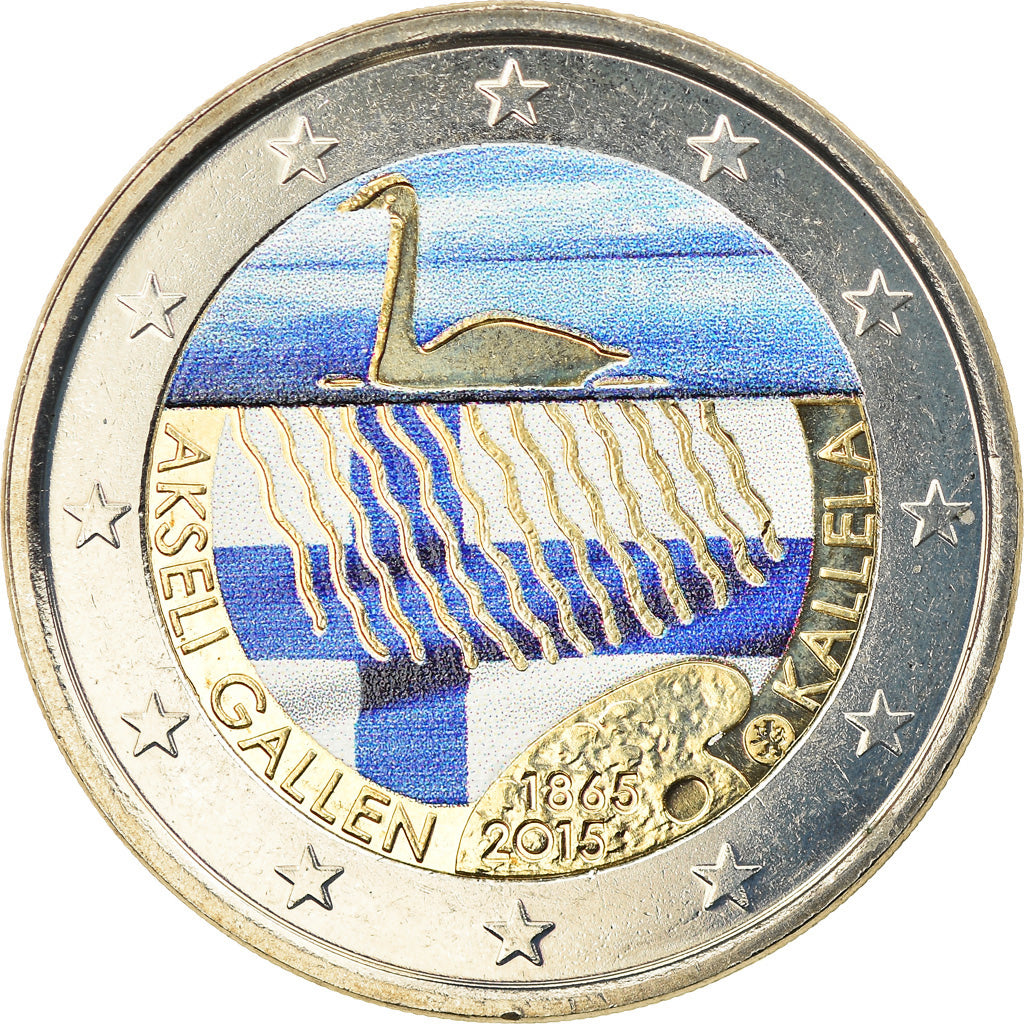 Finland, 2 Euro, Akseli Gallen-Kallela, 2015, Colourized, MS(63), Bi-Metallic