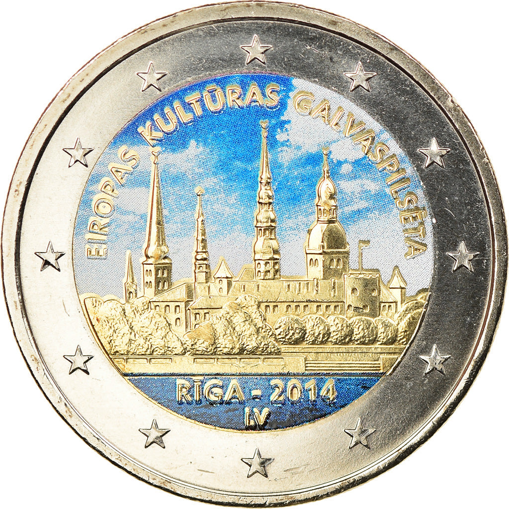 Latvia, 2 Euro, Riga, 2014, Colourized, MS(63), Bi-Metallic, KM:New