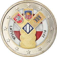 Latvia, 2 Euro, 100 ans des pays baltes, 2018, Colourized, MS(63), Bi-Metallic