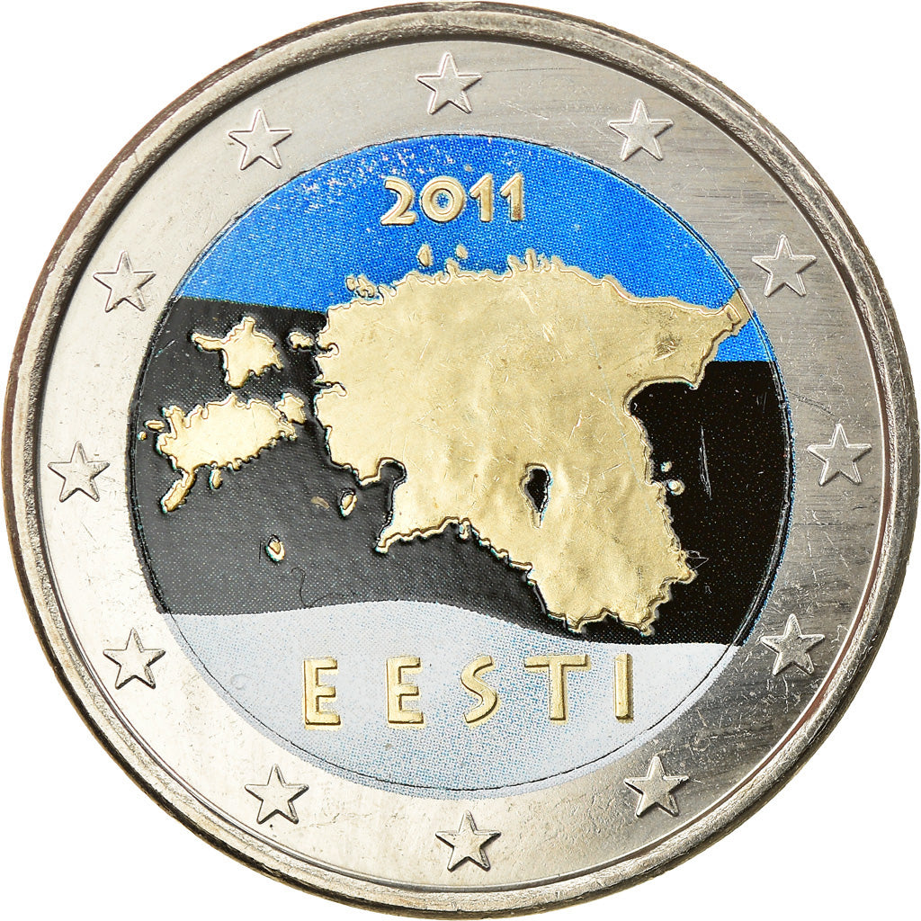 Estonia, 2 Euro, Geographical image of Estonia, 2011, Colourized, MS(63)