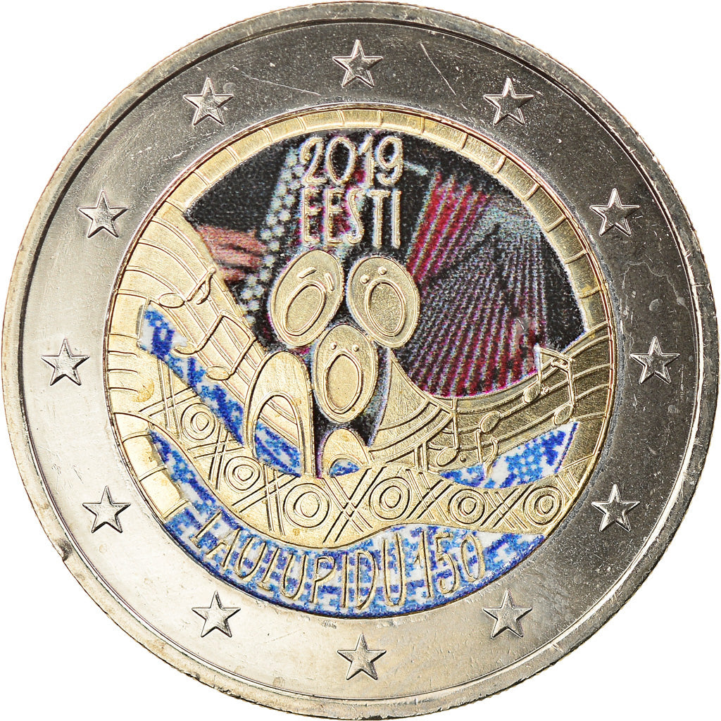 Estonia, 2 Euro, Festival estonien de la chanson, 2019, Colourized, MS(63)