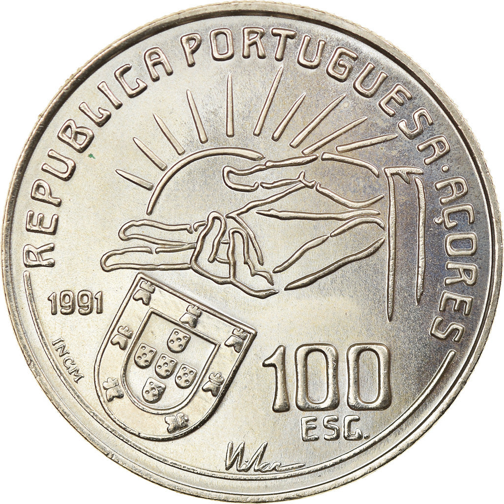 Coin, Portugal, 100 Escudos, 1991, Lisbon, MS(63), Copper-nickel, KM:664