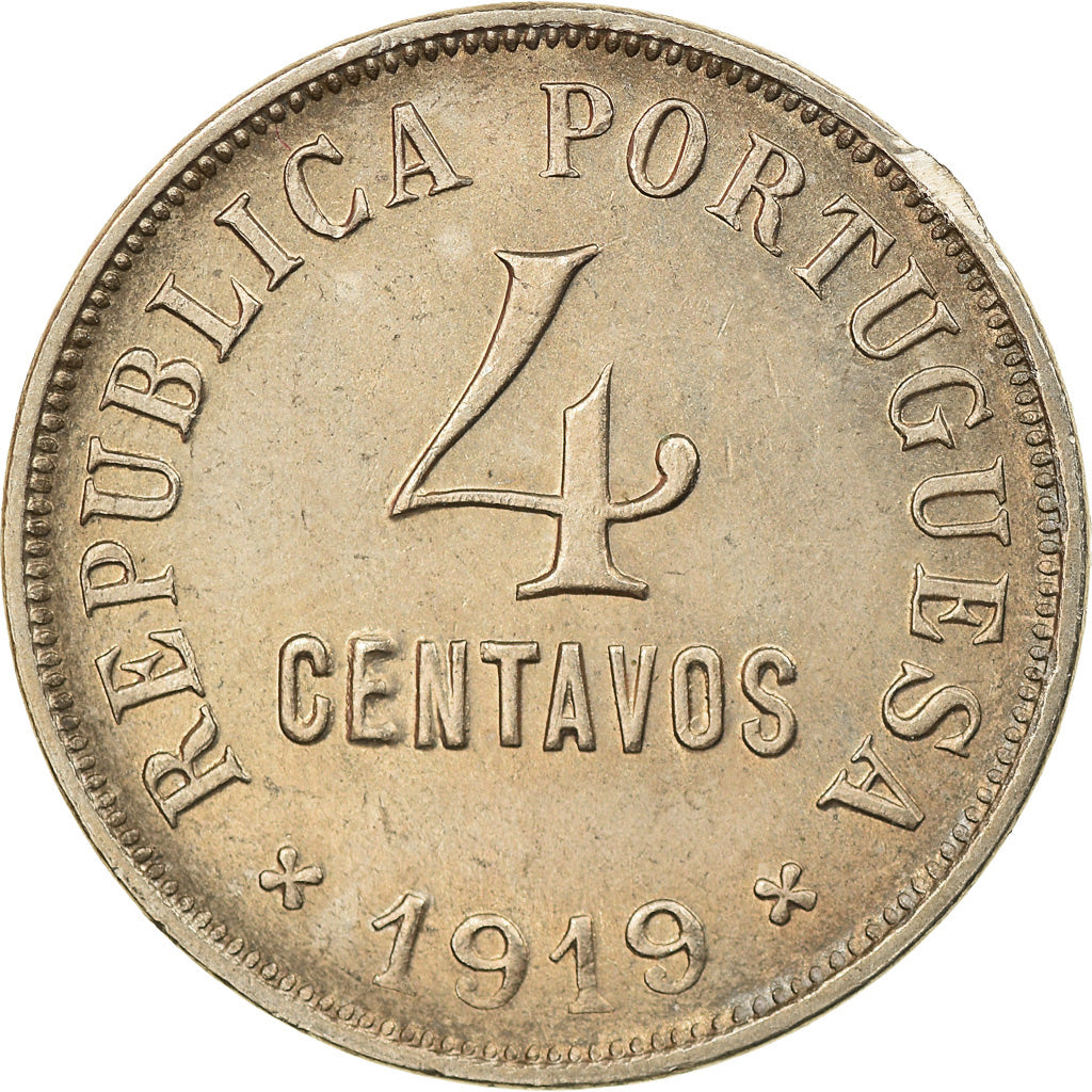 Moeda, Portugal, 4 Centavos, 1919, AU(50-53), Cobre-níquel, KM:566