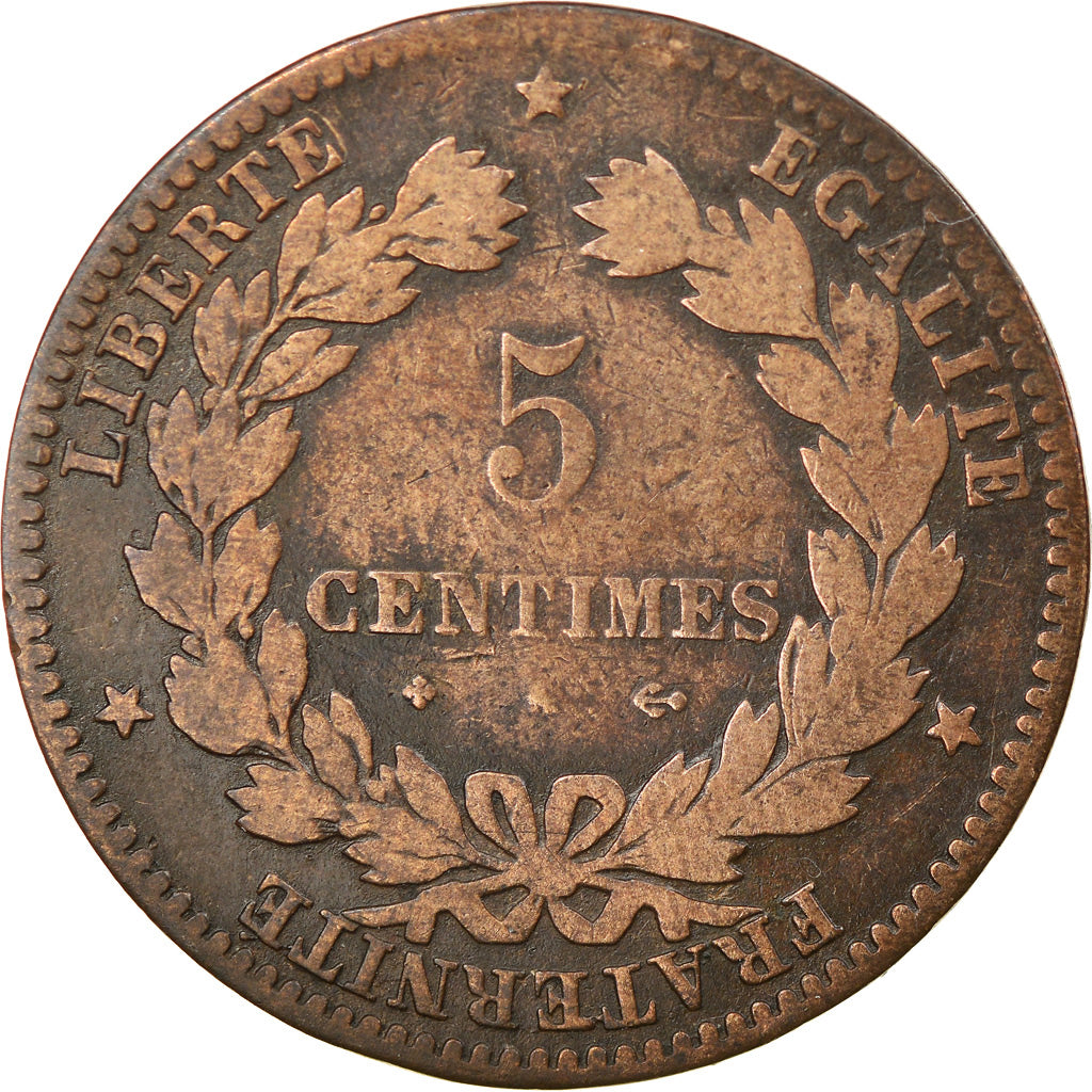 Münze, Frankreich, Cérès, 5 Centimes, 1876, Paris, S, Bronze, KM:821.1