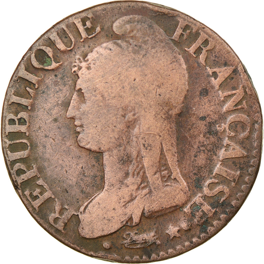 Munten, Frankrijk, Dupré, 5 Centimes, AN 7, Strasbourg, FR+, Bronze, KM:640.4