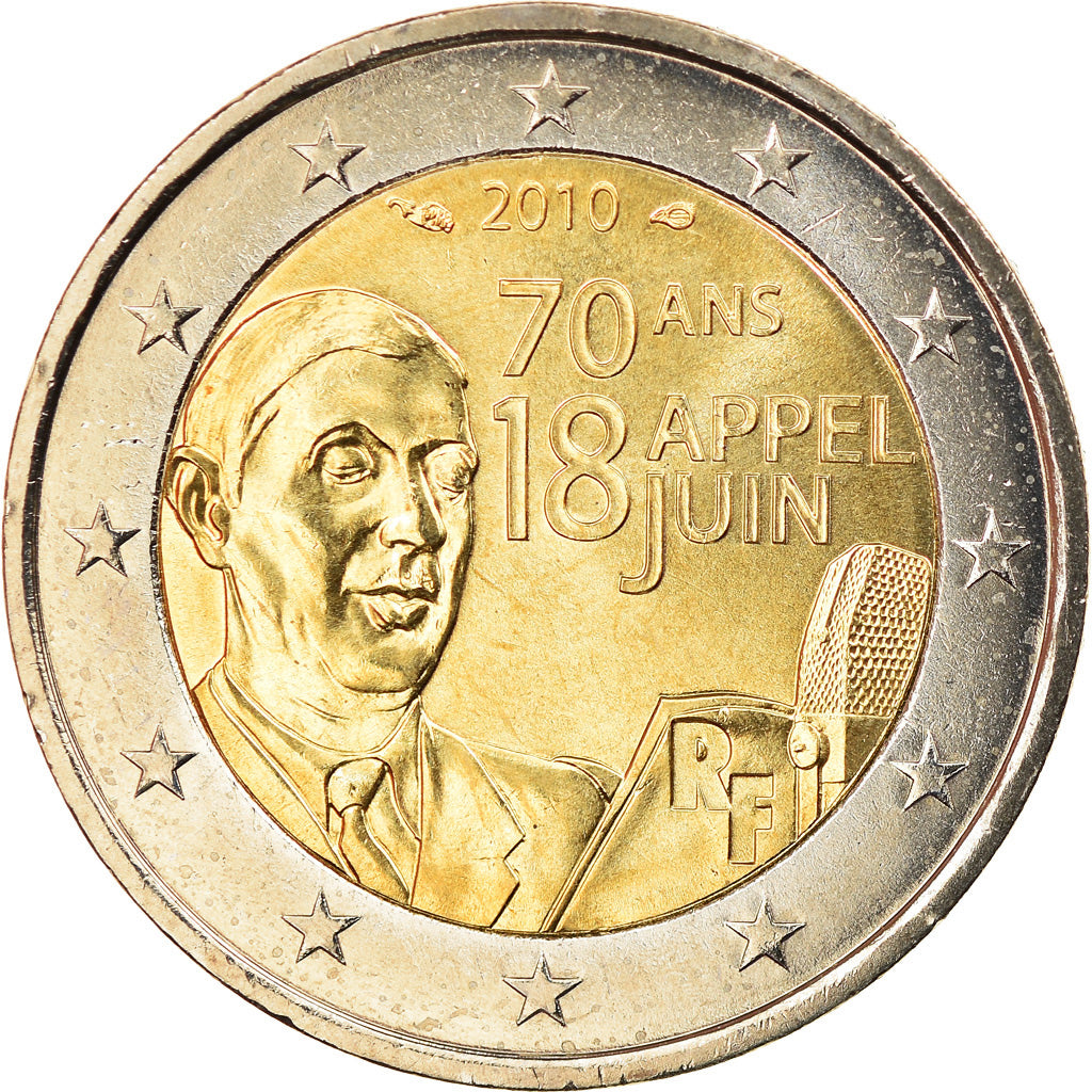 France, 2 Euro, Charles De Gaulle, Appel du 18 juin 1940, 2010, Paris, SUP
