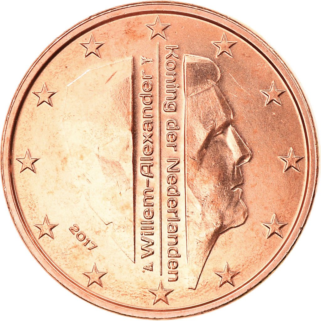 Holandia, Euro Cent, 2017, MS(63), Miedź platerowana stalą, KM:New