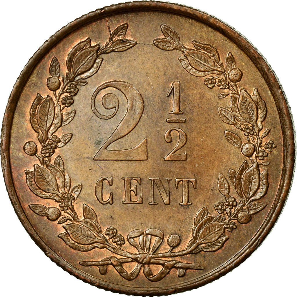 Coin, Netherlands, William III, 2-1/2 Cent, 1877, MS(60-62), Bronze, KM:108.1