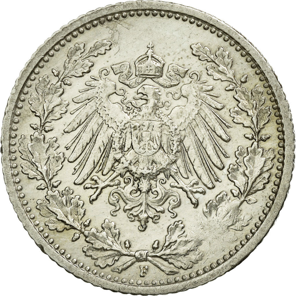 Coin, GERMANY - EMPIRE, 1/2 Mark, 1915, Stuttgart, AU(50-53), Silver, KM:17