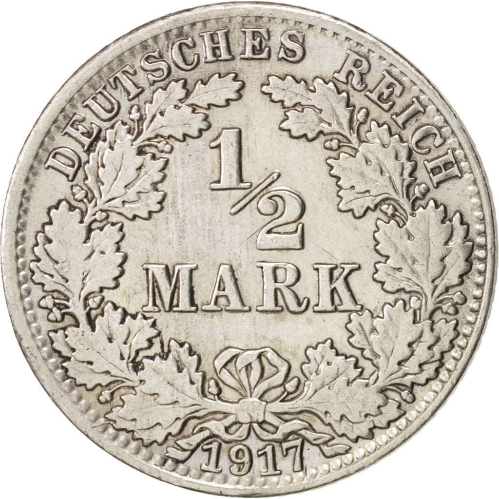 GERMANY - EMPIRE, 1/2 Mark, 1917, Berlin, SS+, Silber, KM:17
