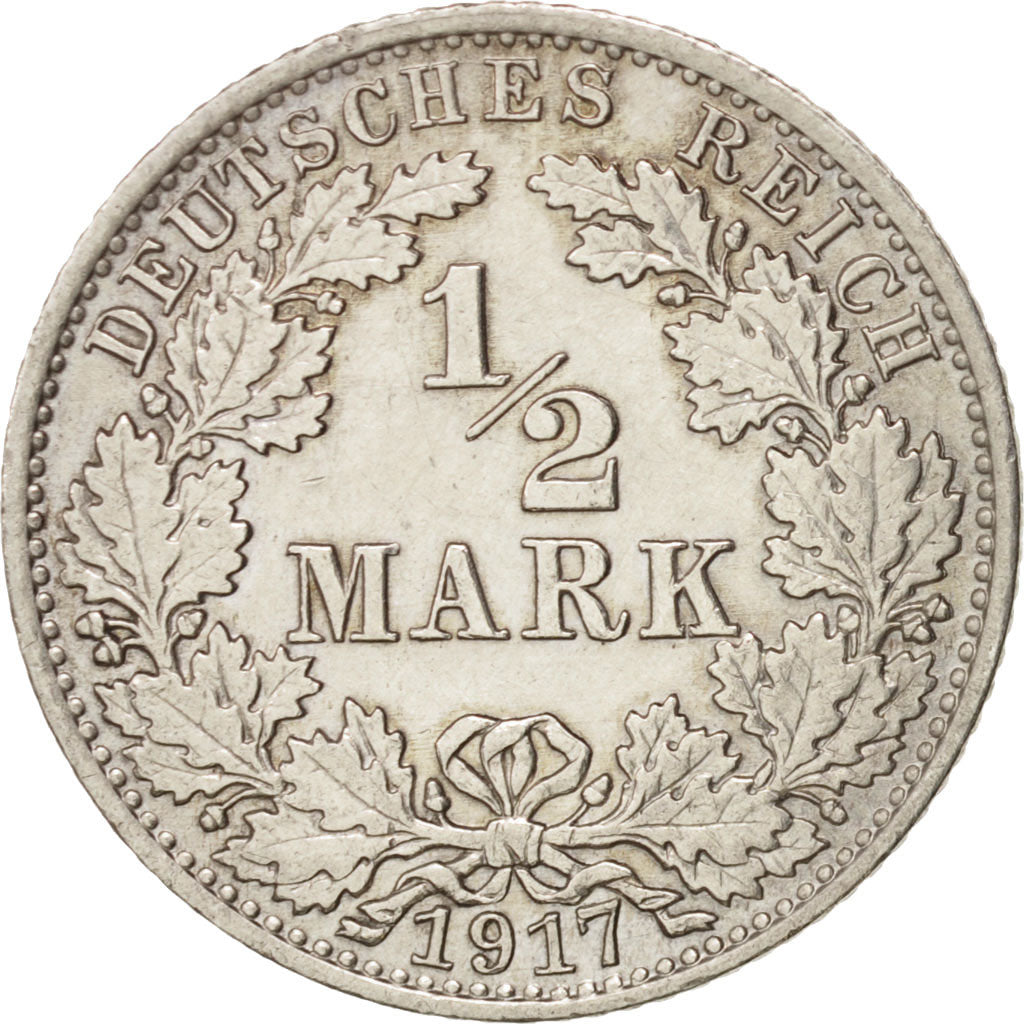 GERMANY - EMPIRE, 1/2 Mark, 1917, Berlin, SS+, Silber, KM:17