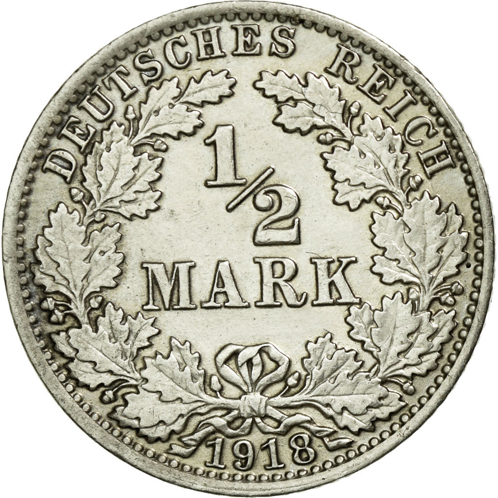Coin, GERMANY - EMPIRE, 1/2 Mark, 1918, Berlin, AU(50-53), Silver, KM:17