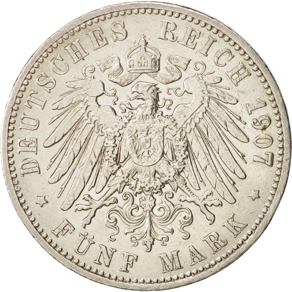 Deutsch Staaten, PRUSSIA, Wilhelm II, 5 Mark, 1907, Berlin, SS+, Silber, KM:523