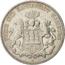 German States, HAMBURG, 5 Mark, 1908, Hamburg, AU(50-53), Silver, KM:610
