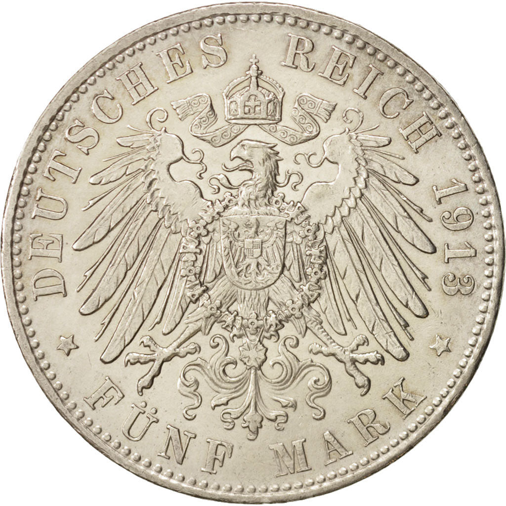 German States, BAVARIA, Otto, 5 Mark, 1913, Munich, AU(50-53), Silver, KM:915