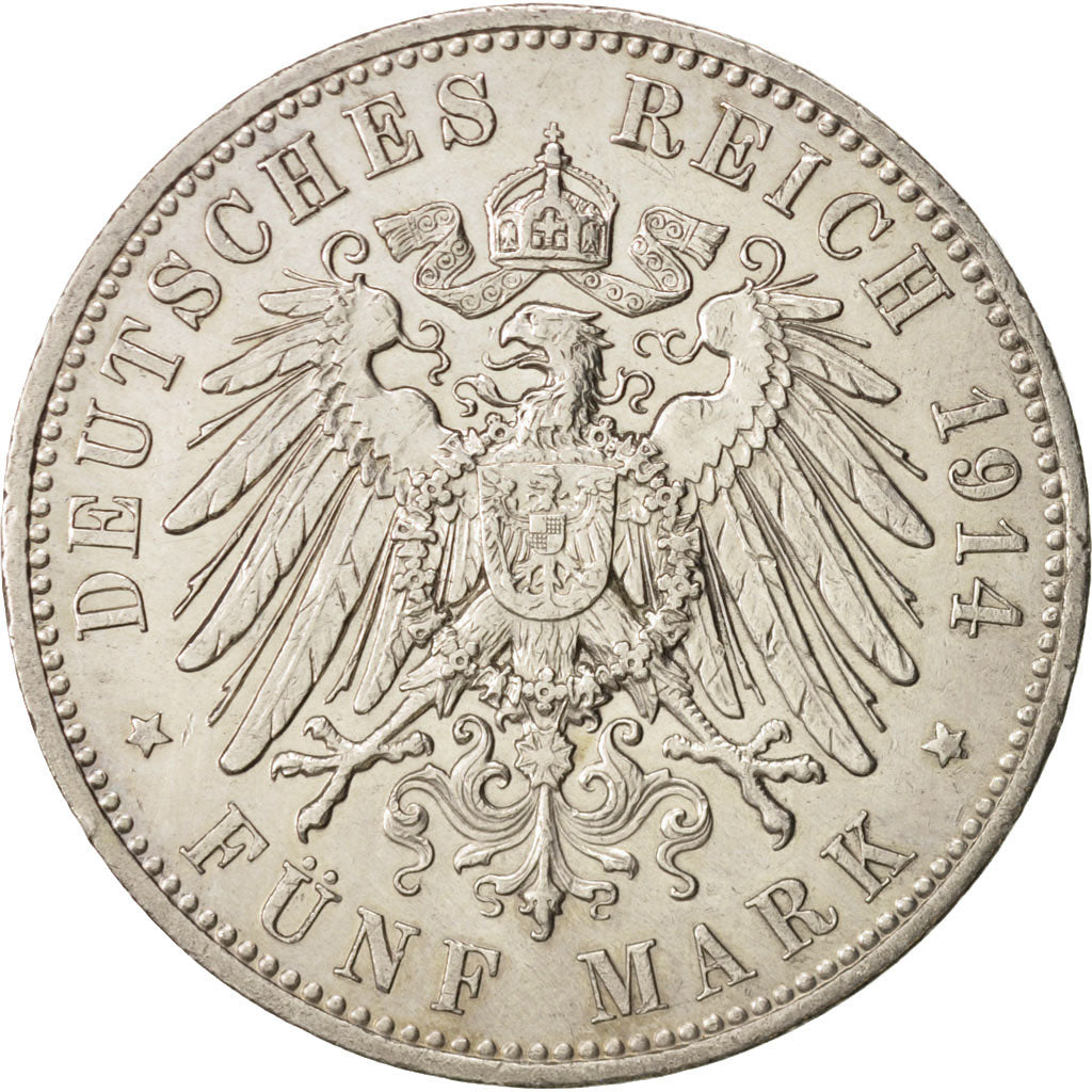 German States, PRUSSIA, Wilhelm II, 5 Mark, 1914, Berlin,AU(50-53),Silver,KM 536