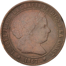Coin, Spain, Isabel II, 2-1/2 Centimos, 1867, Barcelona, VF(30-35), Copper
